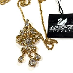 retired Swarovski Crystal pendant necklace gold color